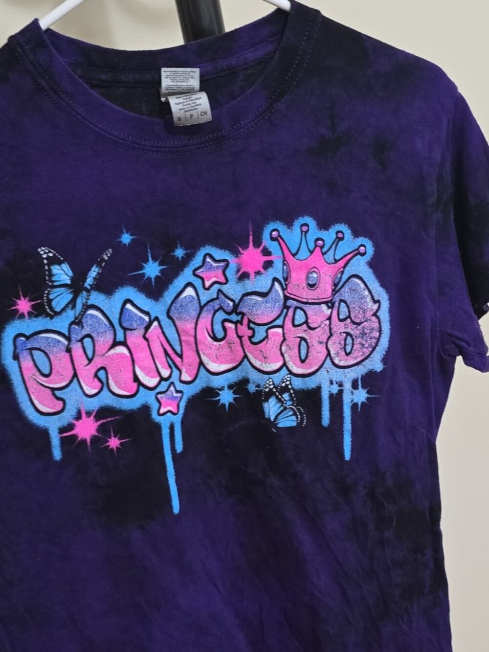 ​"PRINCESS" Airbrush Graffiti Crown & Butterfly Tie-Dye Graphic T-Shirt